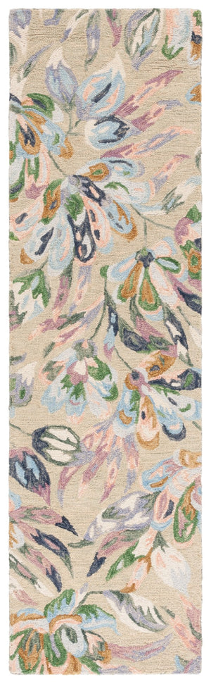 Safavieh Jardin Handcrafted Floral Area Rug: Luxurious 1/2 Inch Plush Wool-cotton Blend For Elegant Decor Beige ,Blue 85% Wool,15% Cotton Jar352b-3r