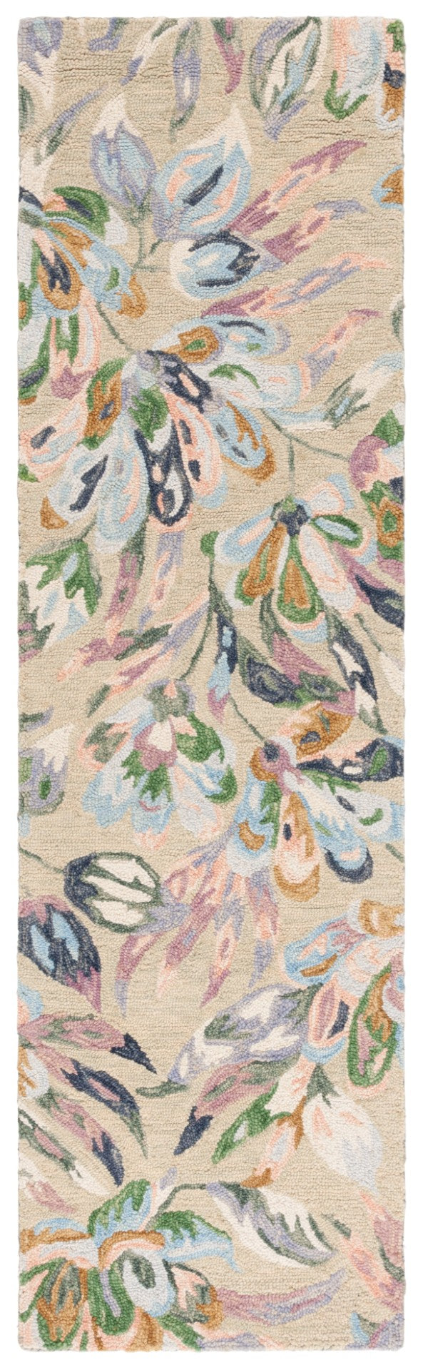 Safavieh Jardin Handcrafted Floral Area Rug: Luxurious 1/2 Inch Plush Wool-cotton Blend For Elegant Decor Beige ,Blue 85% Wool,15% Cotton Jar352b-3r