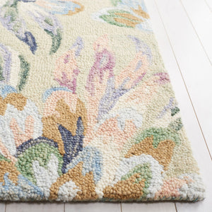 Safavieh Jardin Handcrafted Floral Area Rug: Luxurious 1/2 Inch Plush Wool-cotton Blend For Elegant Decor Beige ,Blue 85% Wool,15% Cotton Jar352b-3r