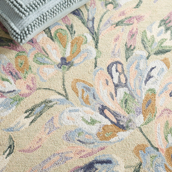 Safavieh Jardin Handcrafted Floral Area Rug: Luxurious 1/2 Inch Plush Wool-cotton Blend For Elegant Decor Beige ,Blue 85% Wool,15% Cotton Jar352b-3r
