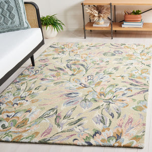 Safavieh Jardin Handcrafted Floral Area Rug: Luxurious 1/2 Inch Plush Wool-cotton Blend For Elegant Decor Beige ,Blue 85% Wool,15% Cotton Jar352b-3r
