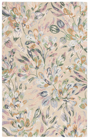 Safavieh Jardin Handcrafted Floral Area Rug: Luxurious 1/2 Inch Plush Wool-cotton Blend For Elegant Decor Beige ,Blue 85% Wool,15% Cotton Jar352b-3r