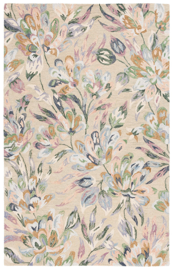 Safavieh Jardin Handcrafted Floral Area Rug: Luxurious 1/2 Inch Plush Wool-cotton Blend For Elegant Decor Beige ,Blue 85% Wool,15% Cotton Jar352b-3r