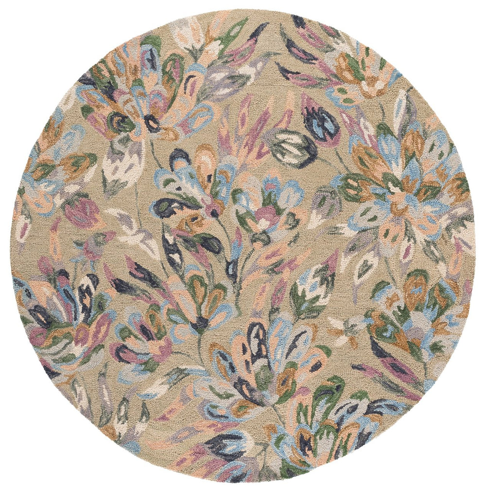 Safavieh Jardin Round Area Rug - Elegant Floral Design In Soft Beige & Blue, 6ft Hand-tufted Luxury Home Decor Beige ,Blue 85% Wool,15% Cotton Jar352b-6r