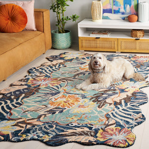 Safavieh Jardin Exquisite Hand-tufted Area Rug - Elegant Floral Design To Elevate Your Home Décor Today! Navy ,Turquoise 85% Wool,15% Cotton Jar355n-5