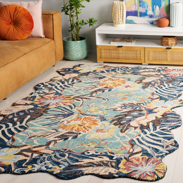 Safavieh Jardin Hand Tufted Floral Area Rug - Luxurious Wool Blend For Chic Home Decor And Comfort Navy ,Turquoise 85% Wool,15% Cotton Jar355n-4