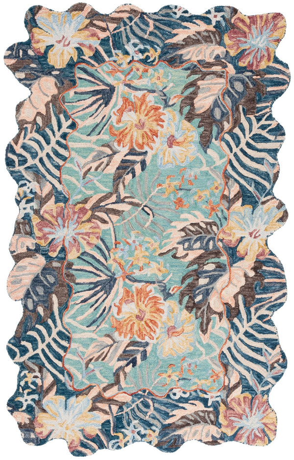 Safavieh Jardin Exquisite Hand-tufted Area Rug - Elegant Floral Design To Elevate Your Home Décor Today! Navy ,Turquoise 85% Wool,15% Cotton Jar355n-5