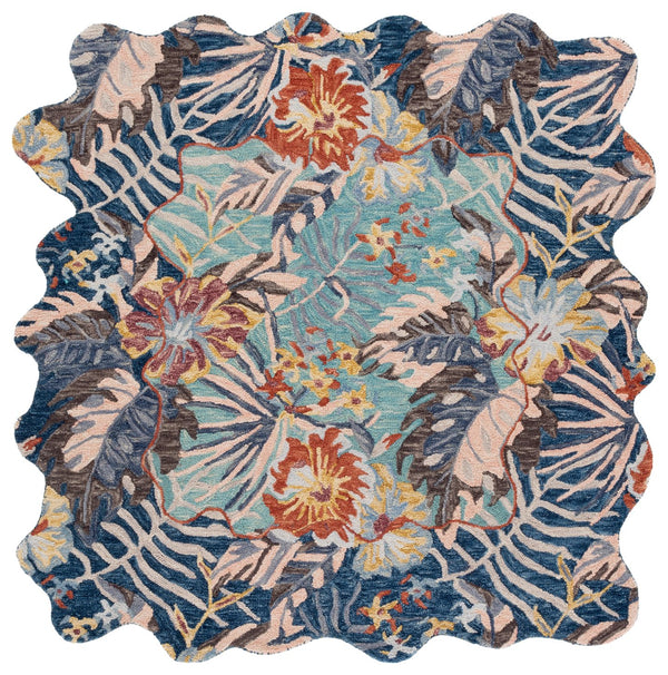 Safavieh Jardin Exquisite Hand-tufted Area Rug - Elegant Floral Design To Elevate Your Home Décor Today! Navy ,Turquoise 85% Wool,15% Cotton Jar355n-6sq