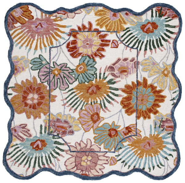 Safavieh Jardin Floral 6' Square Area Rug - Luxurious Hand-tufted Wool Blend For Elegant Home Decor Ivory ,Rust 85% Wool,15% Cotton Jar357a-6sq