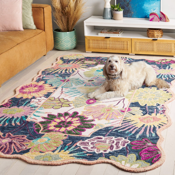 Safavieh Jardin Hand-tufted Floral Area Rug - Luxurious Wool-cotton Blend For Elegant Home Décor Solutions Navy ,Ivory 85% Wool,15% Cotton Jar357n-3