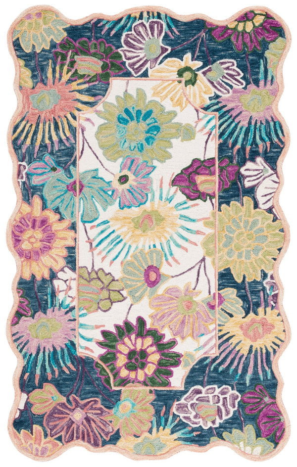 Safavieh Jardin Floral 6' Square Area Rug - Luxurious Hand-tufted Wool Blend For Elegant Home Decor Navy ,Ivory 85% Wool,15% Cotton Jar357n-5