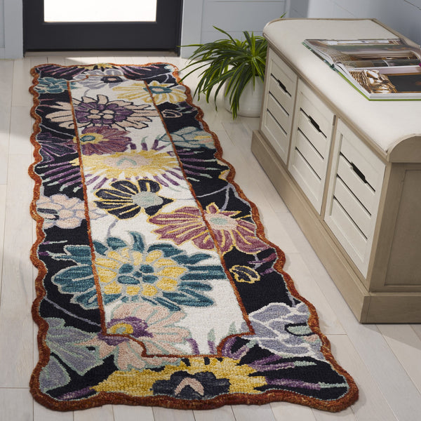 Safavieh Jardin Floral 6' Square Area Rug - Luxurious Hand-tufted Wool Blend For Elegant Home Decor Black ,Ivory 85% Wool,15% Cotton Jar357z-28
