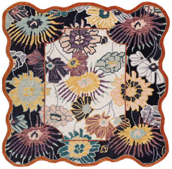 Safavieh Jardin Floral 6' Square Area Rug - Luxurious Hand-tufted Wool Blend For Elegant Home Decor Black ,Ivory 85% Wool,15% Cotton Jar357z-6sq