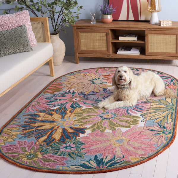 Safavieh Jardin Exquisite Hand-tufted Oval Area Rug - Luxurious Floral Design For Elegant Home Decor Pink ,Rust 85% Wool,15% Cotton Jar358u-5ov