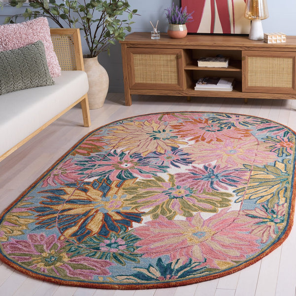 Safavieh Jardin Exquisite Hand-tufted Oval Area Rug - Luxurious Floral Design For Elegant Home Decor Pink ,Rust 85% Wool,15% Cotton Jar358u-5ov