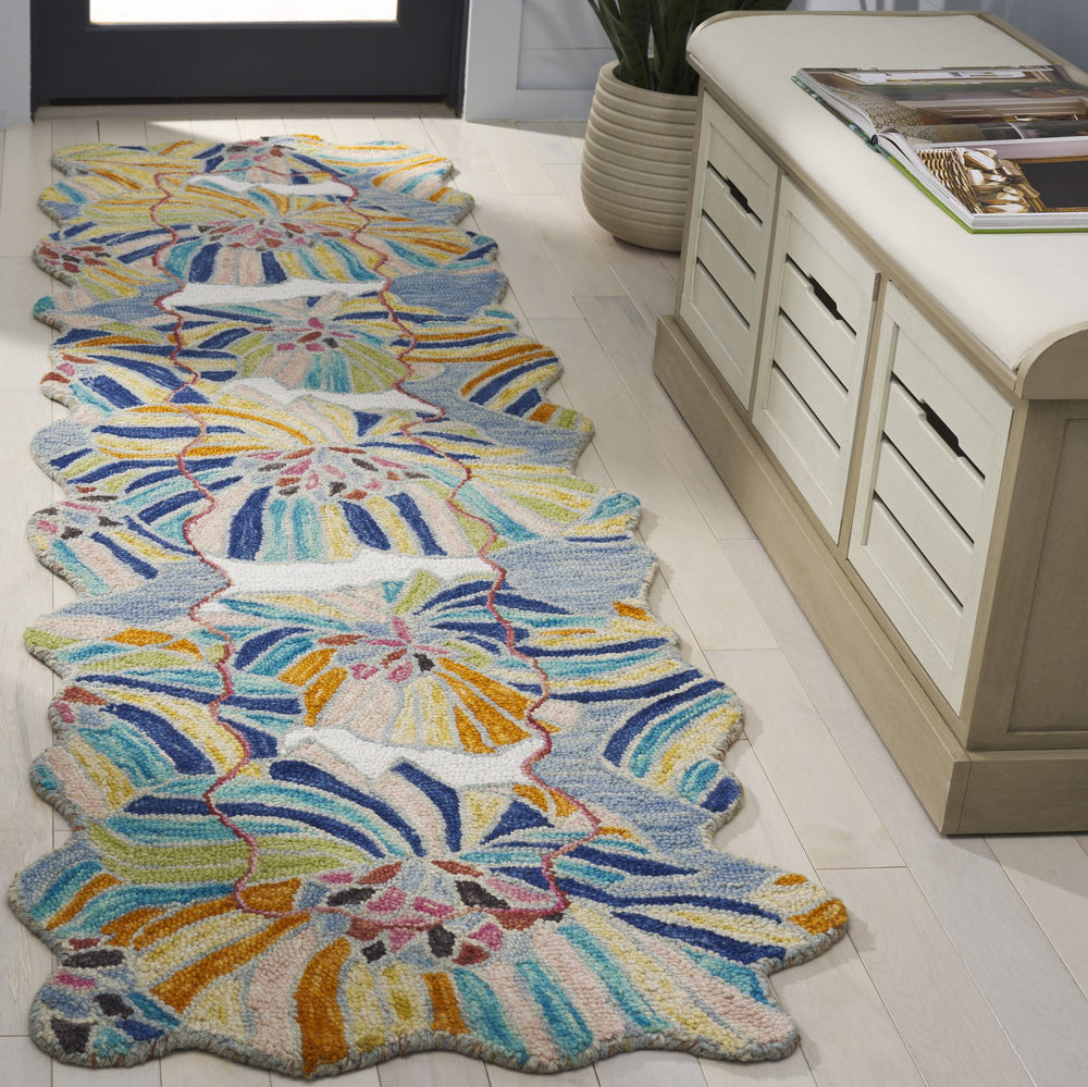 Safavieh Jardin359a Handcrafted Runner Rug – Elegant Floral Design For Hallways, Luxurious Comfort & Style Ivory ,Blue 85% Wool,15% Cotton Jar359a-28