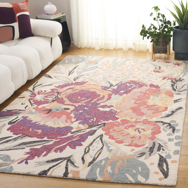 Safavieh Jardin Hand-tufted Ivory Pink Floral Area Rug - 5x8 Cozy Luxury For Elegant Home Décor Ivory ,Pink 85% Wool,15% Cotton Jar360a-5