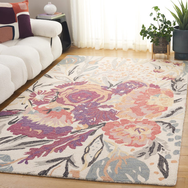Safavieh Jardin Hand-tufted Floral Runner Rug - Luxurious Wool Blend, Elegant Design For Hallways & Entryways Ivory ,Pink 85% Wool,15% Cotton Jar360a-6r
