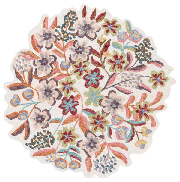 Safavieh Ivory Handcrafted Area Rug With Floral Design - Luxurious Wool Blend For Stunning Home Decor Ivory ,Pink 85% Wool,15% Cotton Jar361a-3r