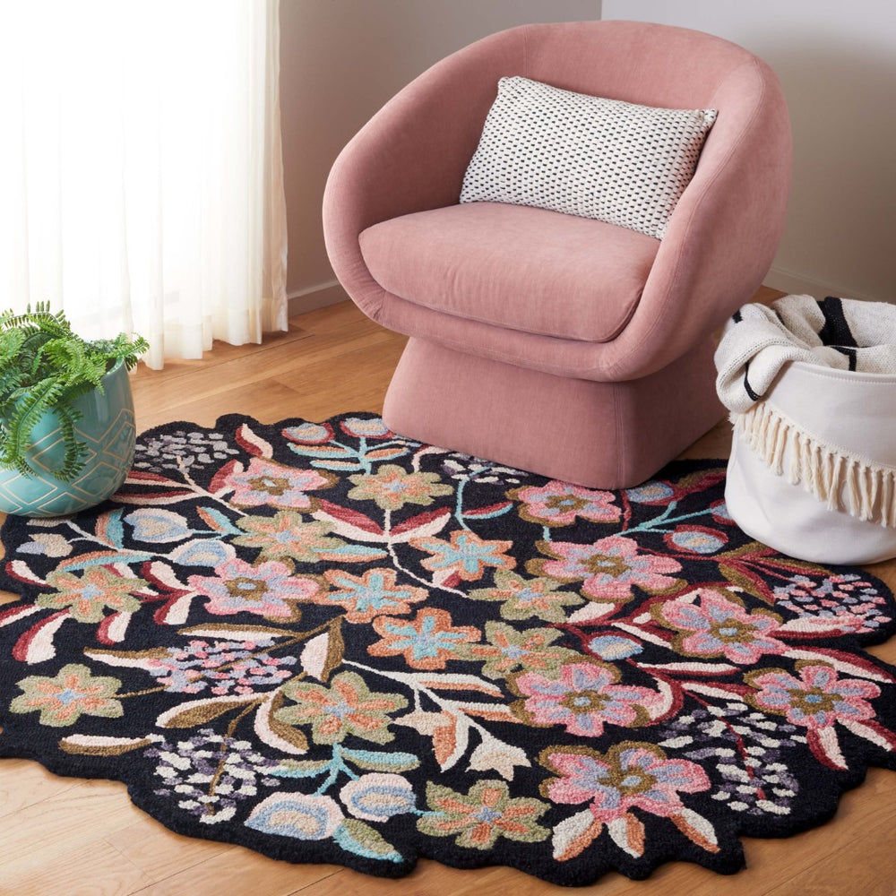 Safavieh Ivory Handcrafted Area Rug With Floral Design - Luxurious Wool Blend For Stunning Home Decor Black ,Pink 85% Wool,15% Cotton Jar361z-3r