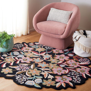 Safavieh Ivory Handcrafted Area Rug With Floral Design - Luxurious Wool Blend For Stunning Home Decor Black ,Pink 85% Wool,15% Cotton Jar361z-3r