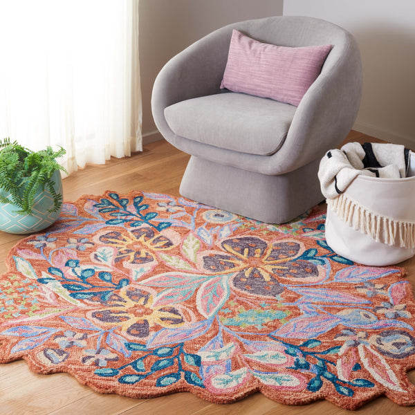 Safavieh Blue Hand-tufted Area Rug - Luxurious Floral Design For Comfort And Style, Perfect For Any Space Rust ,Pink 85% Wool,15% Cotton Jar362p-5r