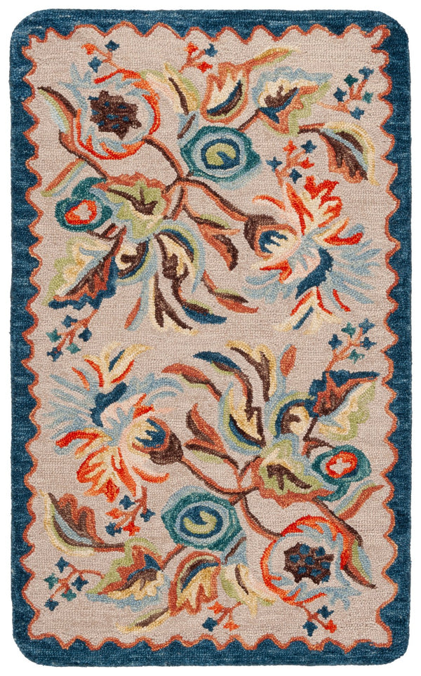 Safavieh Beige Hand Tufted Floral Area Rug - Luxurious Wool Blend, Elegant Design For Cozy Living Spaces Blue ,Rust 85% Wool,15% Cotton Jar363m-3