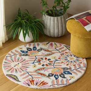 Safavieh Jardin Hand-Tufted Round Wool-Cotton Rug In Ivory And Rust Floral Motif — Low-Profile, Durable Accent 6'-0" x 6'-0" JAR368P-6R