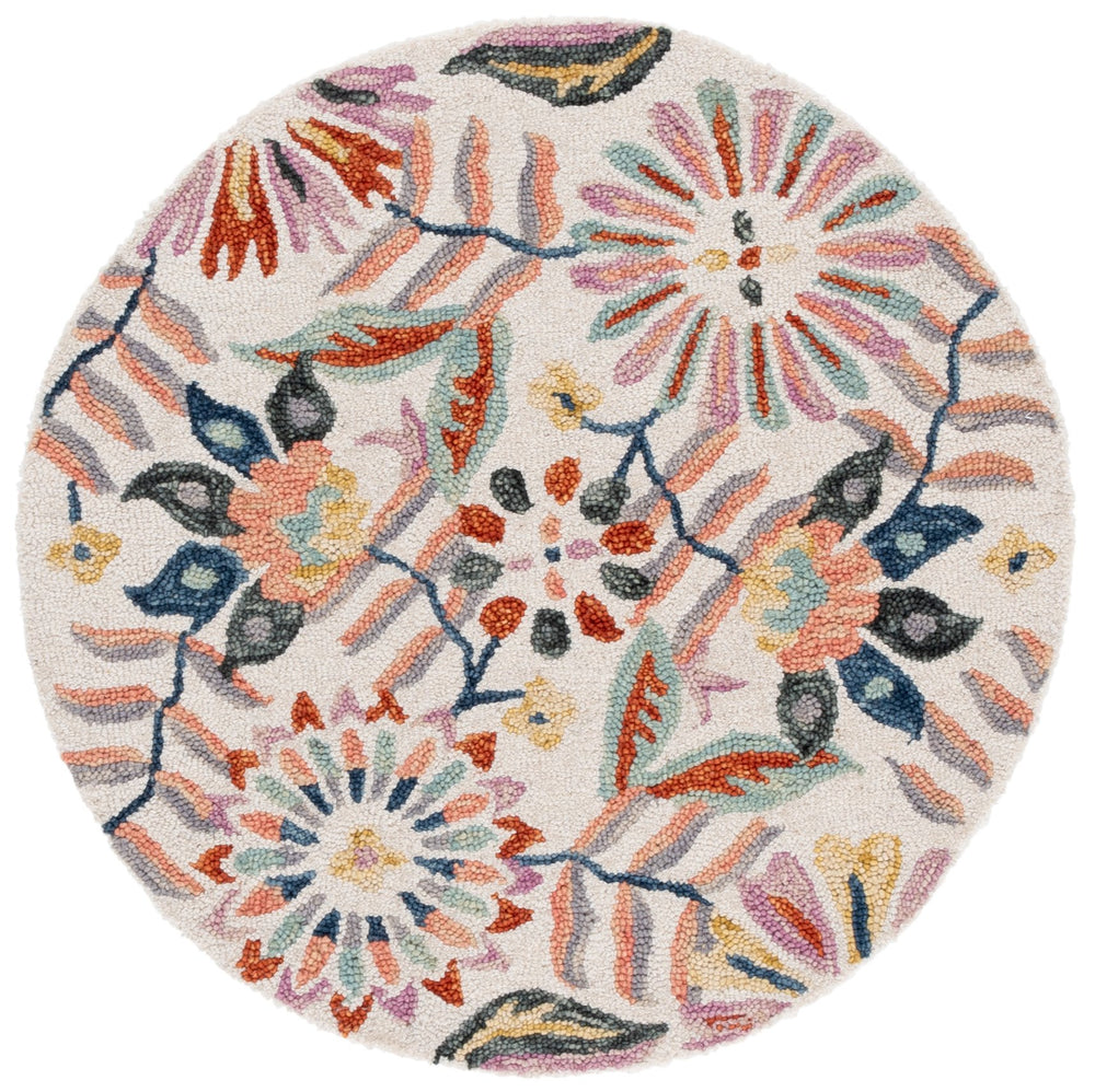 Safavieh Jardin Hand-Tufted Round Wool-Cotton Rug In Ivory And Rust Floral Motif — Low-Profile, Durable Accent 6'-0" x 6'-0" JAR368P-6R