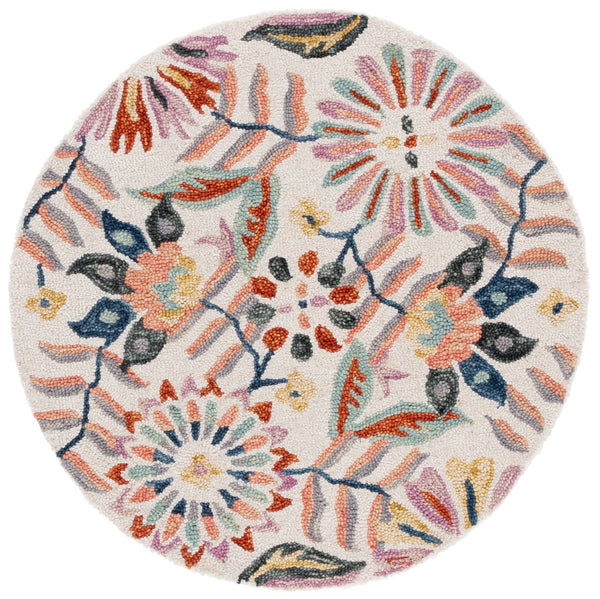 Safavieh Jardin Hand-Tufted Round Wool-Cotton Rug In Ivory And Rust Floral Motif — Low-Profile, Durable Accent 6'-0" x 6'-0" JAR368P-6R