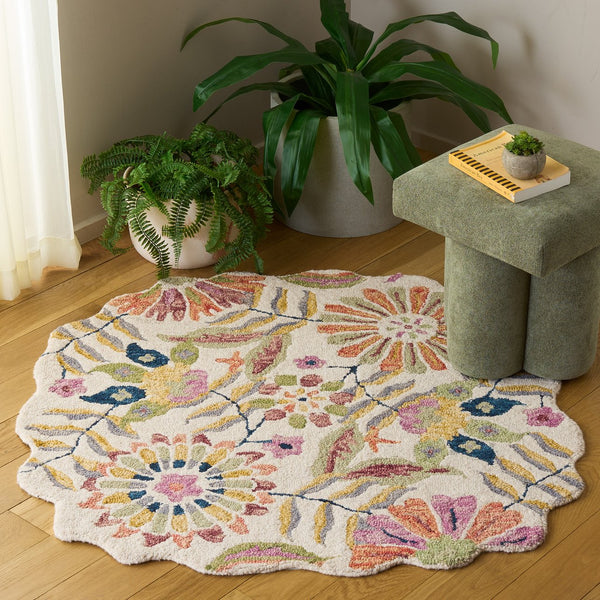 Safavieh Jardin Hand-Tufted Ivory And Green Floral Rug — Wool-Cotton Blend, Low-Profile Luxury For Small Spaces 6'-0" x 6'-0" JAR368Y-66S
