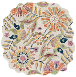 Safavieh Jardin Hand-Tufted Round Rug In Ivory & Green Floral Boho Design, Wool-Cotton Blend, Durable Elegance 3'-0" x 3'-0" JAR368Y-3R
