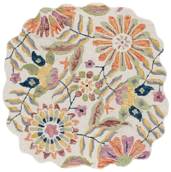 Safavieh Jardin Hand-Tufted Round Rug In Ivory & Green Floral Boho Design, Wool-Cotton Blend, Durable Elegance 3'-0" x 3'-0" JAR368Y-3R