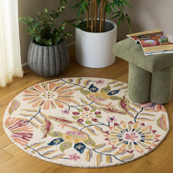 Safavieh Jardin Hand-Tufted Ivory And Green Floral Rug — Wool-Cotton Blend, Low-Profile Luxury For Small Spaces 6'-0" x 6'-0" JAR368Y-66S