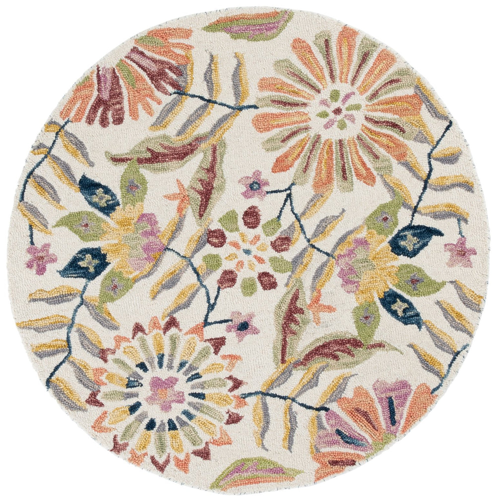 Safavieh Jardin Ivory Green Round Area Rug - Hand-tufted 4'0" Soft Wool & Cotton Floral Design For Home Decor Ivory ,Green 85% Wool,15% Cotton Jar368y-4r