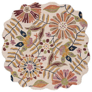 Safavieh Jardin Hand-Tufted Round Rug In Ivory & Green Floral Boho Design, Wool-Cotton Blend, Durable Elegance 3'-0" x 3'-0" JAR368Y-3R
