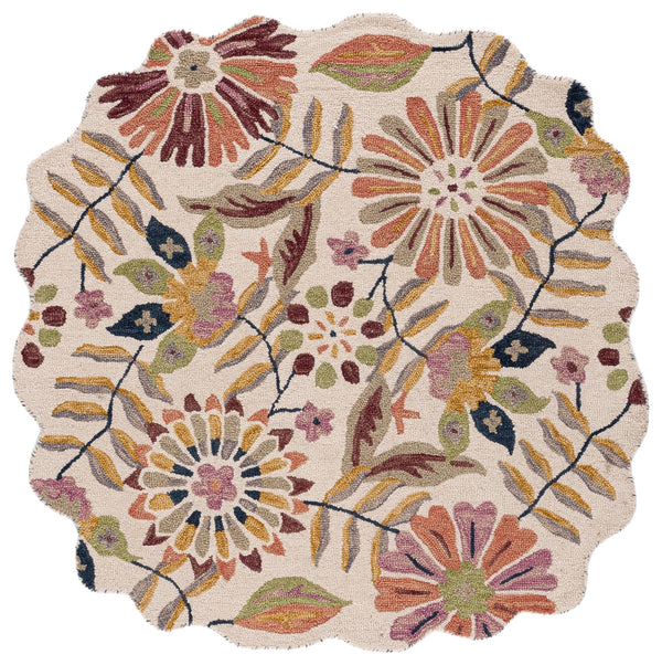 Safavieh Jardin Hand-Tufted Round Rug In Ivory & Green Floral Boho Design, Wool-Cotton Blend, Durable Elegance 3'-0" x 3'-0" JAR368Y-3R