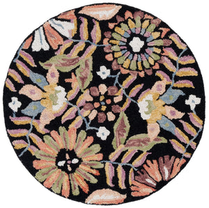 Safavieh Jardin Hand-Tufted Black And Pink Floral Round Rug — Wool-Cotton Blend, Boho Statement Accent 6'-0" x 6'-0" JAR368Z-6R