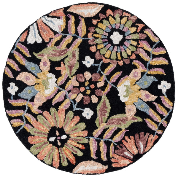 Safavieh Jardin Hand-Tufted Black And Pink Floral Round Rug — Wool-Cotton Blend, Boho Statement Accent 6'-0" x 6'-0" JAR368Z-6R