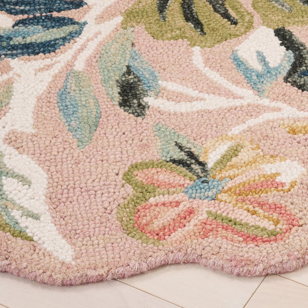 Safavieh Jardin Hand-Tufted Pink And Blue Floral Rug — Plush Wool-Cotton Blend For Cozy Country Charm 5'-0" x 5'-0" JAR369M-55S