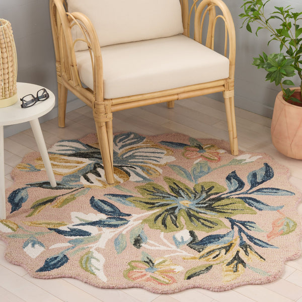 Safavieh Jardin Hand-Tufted Pink And Blue Floral Rug — Plush Wool-Cotton Blend For Cozy Country Charm 5'-0" x 5'-0" JAR369M-55S