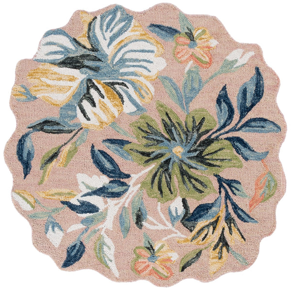 Safavieh Jardin Hand-Tufted Pink And Blue Floral Rug — Plush Wool-Cotton Blend For Cozy Country Charm 5'-0" x 5'-0" JAR369M-55S
