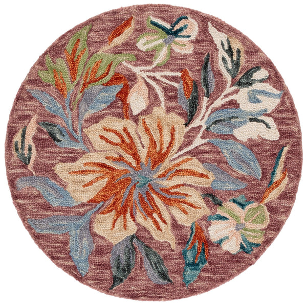 Safavieh Jardin Hand-Tufted Round Wool-Cotton Rug In Rust & Blue Floral — Cozy, Durable Accent For Home 5'-0" x 5'-0" JAR369P-5R