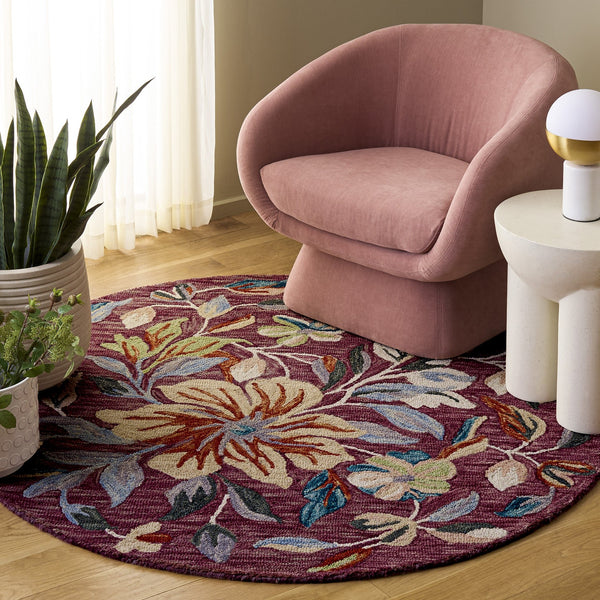 Safavieh Jardin Hand-Tufted Round Wool-Cotton Rug In Rust & Blue Floral — Cozy, Durable Accent For Home 5'-0" x 5'-0" JAR369P-5R