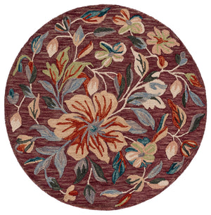 Safavieh Jardin Hand-Tufted Round Wool-Cotton Rug In Rust & Blue Floral — Cozy, Durable Accent For Home 5'-0" x 5'-0" JAR369P-5R