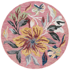 Safavieh Jardin Hand-Tufted Round Floral Rug In Pink & Green — 85% Wool, Plush Low Pile, Durable Accent 5'-0" x 5'-0" JAR369U-5R