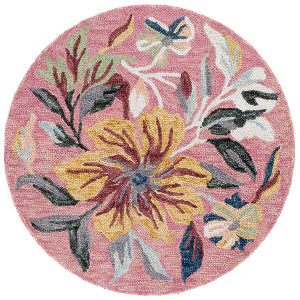 Safavieh Jardin Hand-Tufted Round Floral Rug In Pink & Green — 85% Wool, Plush Low Pile, Durable Accent 5'-0" x 5'-0" JAR369U-5R