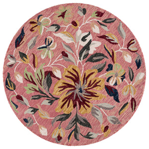 Safavieh Jardin Hand-Tufted Round Floral Rug In Pink & Green — 85% Wool, Plush Low Pile, Durable Accent 5'-0" x 5'-0" JAR369U-5R