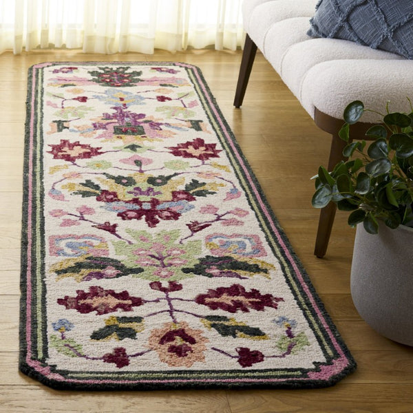 Safavieh Jardin Hand-Tufted Wool Runner Rug Floral Ivory Blush for Hallways and Entryways 2'-3" x 8'-0" JAR370U-28