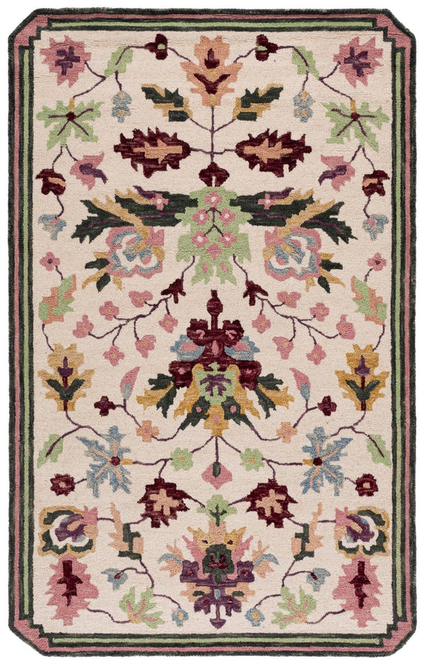 Safavieh Jardin Hand-Tufted Wool Runner Rug Floral Ivory Blush for Hallways and Entryways 5'-0" x 8'-0" JAR370U-5